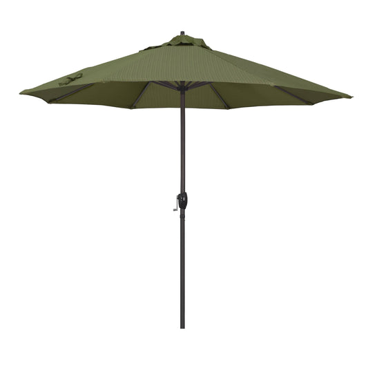 California Umbrella 9 ft. Bronze Aluminum Market Patio Umbrella Auto Tilt Crank Lift in Terrace Fern Olefin