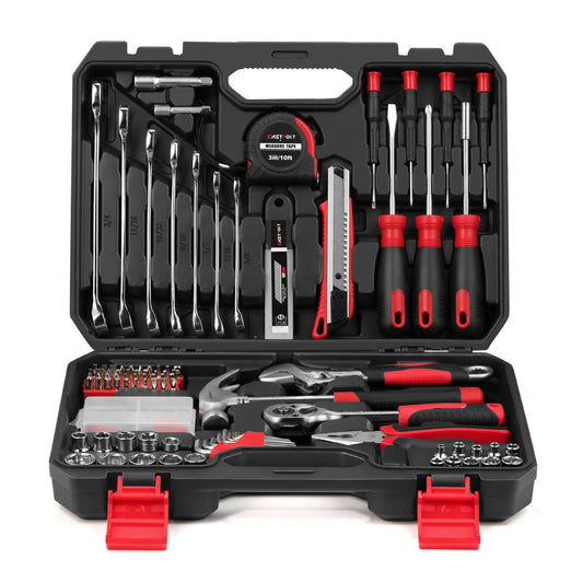 158-Piece Home Repair Tool Set, Eastvolt General Household Hand Tool Kit,Auto Repair Tool Set, with Storage Tool Box, EVHT15801, Black + Red - ASK02