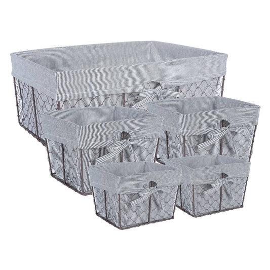 Chicken Wire Basket (Set of 5) Ticking