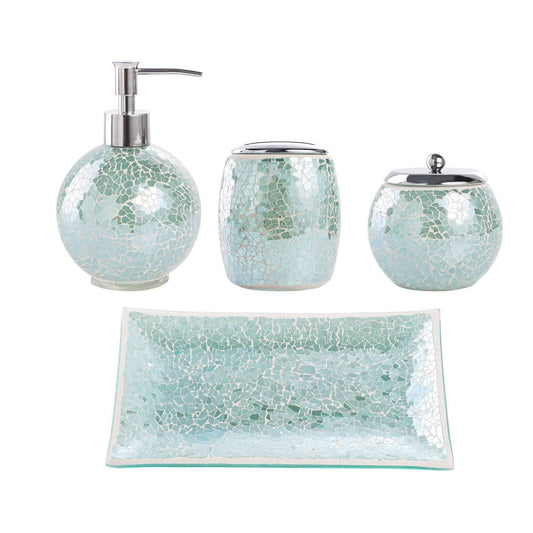 Whole Housewares Bathroom Accessories Set, 4-Piece Glass Mosaic Bath Accessory