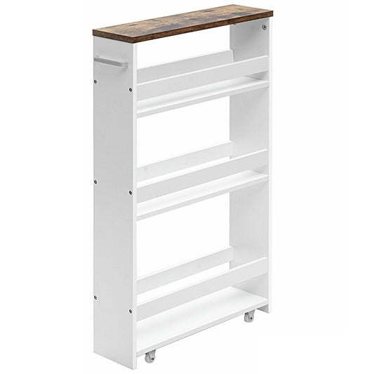 4 Tier Rolling Slim Storage Kitchen Organizer Cart with Handle-White