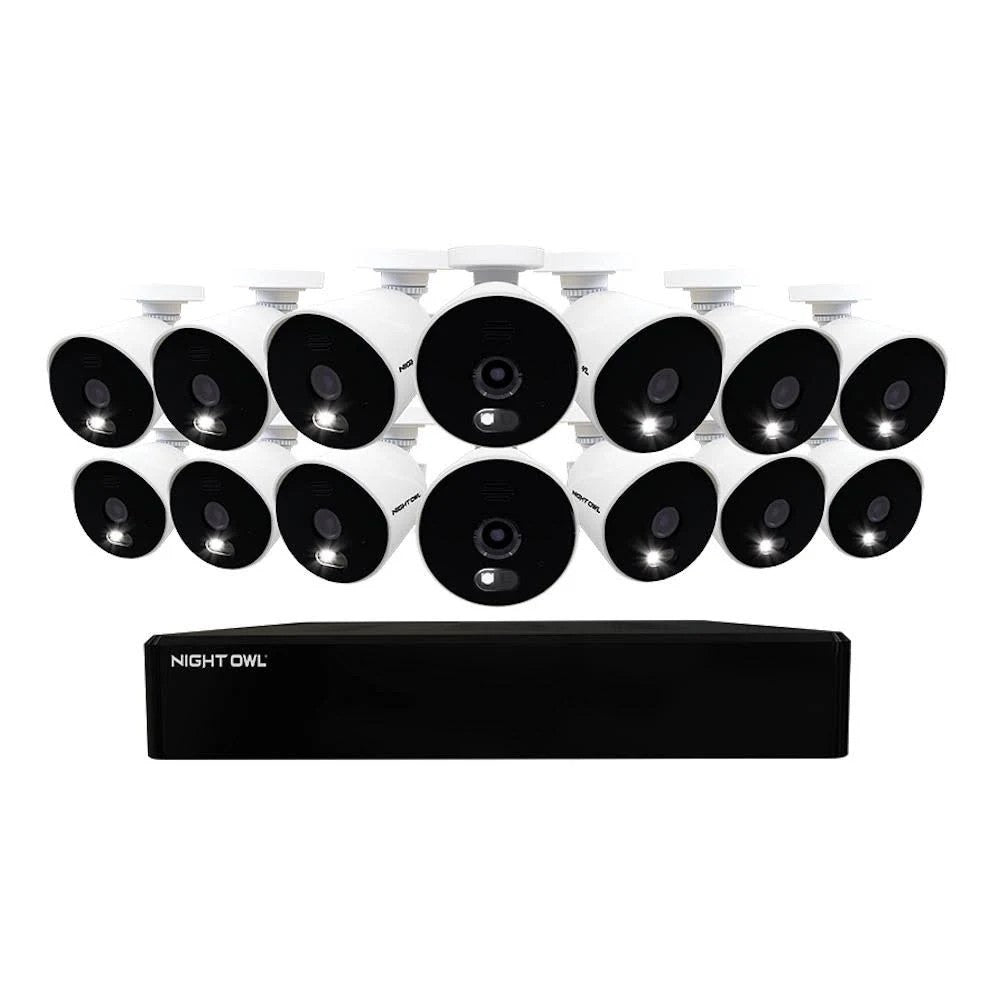 Night Owl 16 Channel 1080p Wired DVR, 14 Wired Light Cameras 1TB Hdd, White