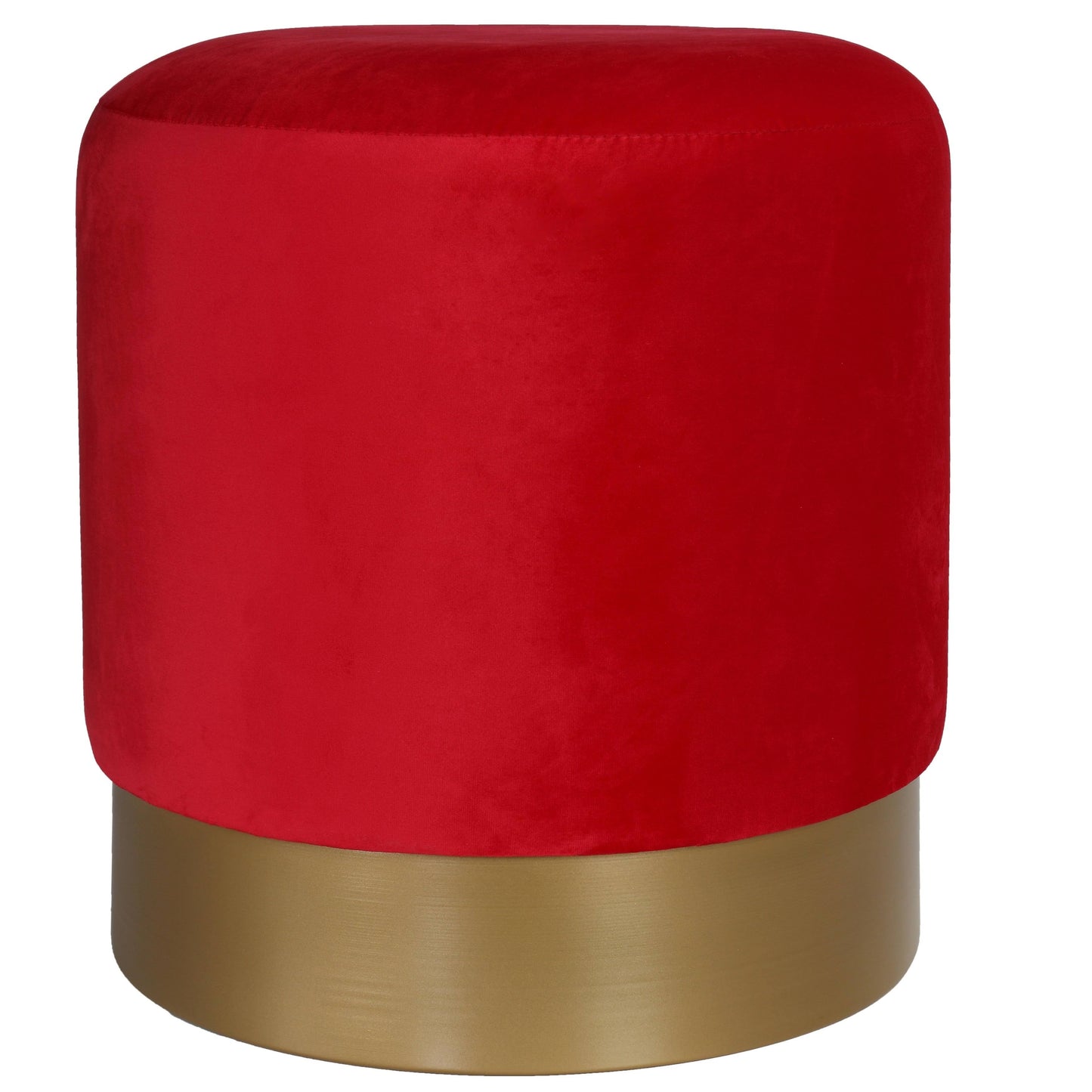 Cortesi Home Sheppe Cylindrical Ottoman 18 Red Velvet with Gold Metal Base