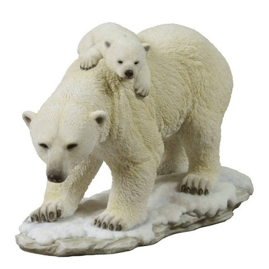 Veronese Design Wu75390va Polar Bear Cub Riding on Moms Back Sculpture, White