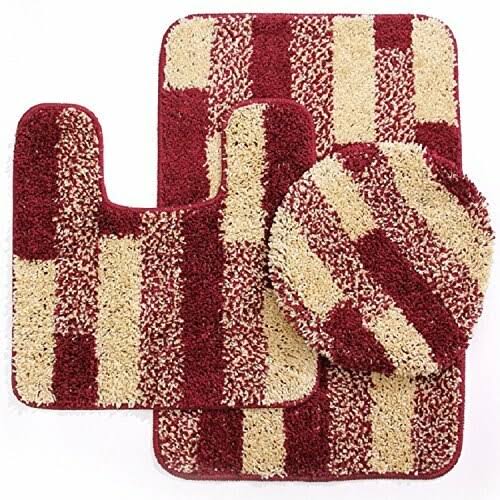 BH Home &Amp; Linen 3 Piece Monte Carlo Spa Collection Rug Set Large Mat 20 x 31 Contour 20 x 20 Lid Cover 18 x 19 inch. (Brick Burgundy)