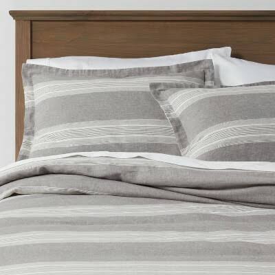 Open Box Full/Queen Chambray Yarn Dye Stripe Duvet Sham Set Grayd