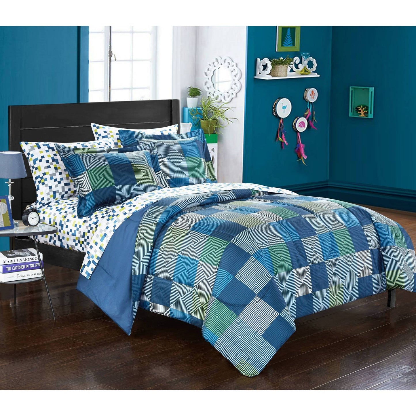 American Original Geo Blocks Bed in A Bag Bedding Comforter Set - Blue - Twin XL