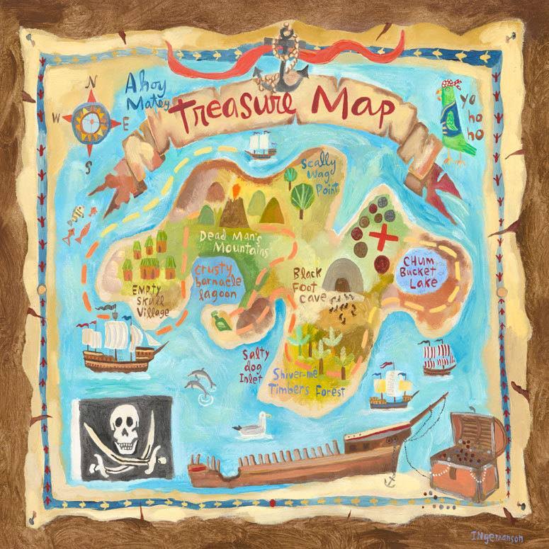 Oopsy Daisy Treasure Map 39 x 39-Inch Stretched Canvas Wall Art