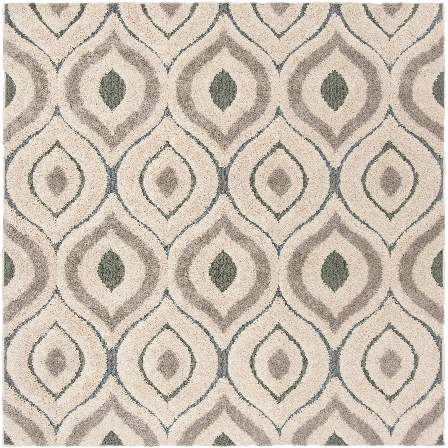 Safavieh Florida Shag Bertille Geometric 1.2-inch Thick Rug (4 x 4 Square - Cream/Light Blue)