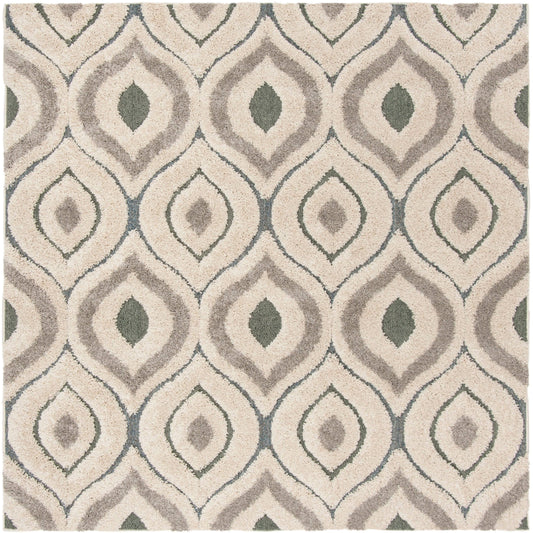 Safavieh Florida Shag Bertille Geometric 1.2-inch Thick Rug (4 x 4 Square - Cream/Light Blue)