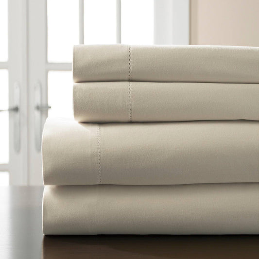 Hemstitch 400 Thread Count Solid Sheet Set Ivory