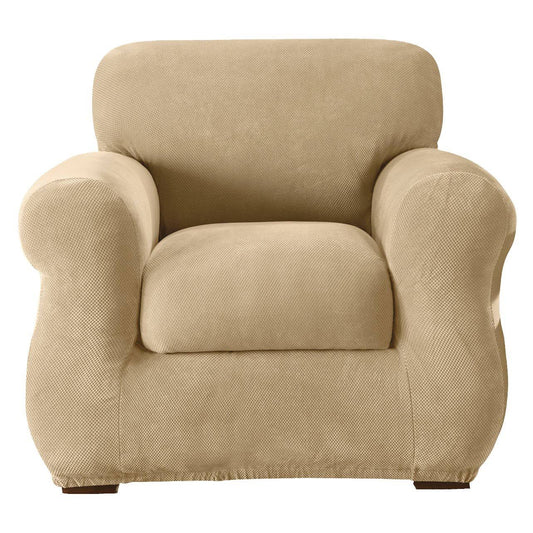 Sure Fit Cream Stretch Pique 2-Piece Chair Slipcover