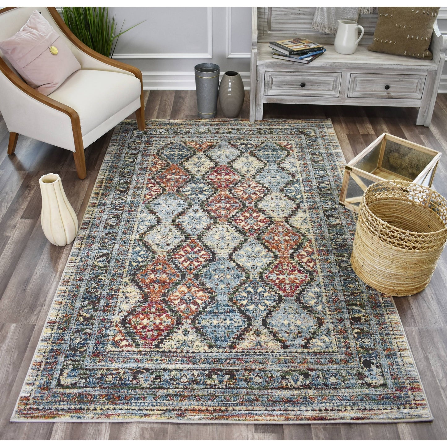 Rugs America Sela Vintage Blue Gold Rug - 22 inchx80 inch, Shaker