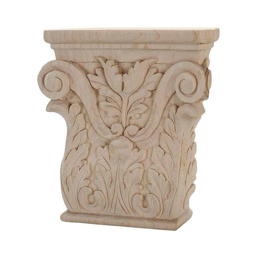 6-1/4 in. x 6-1/8 in. x 1-1/4 in. Unfinished Hand Carved American Hard Maple Acanthus Wood Onlay Capital Wood Applique