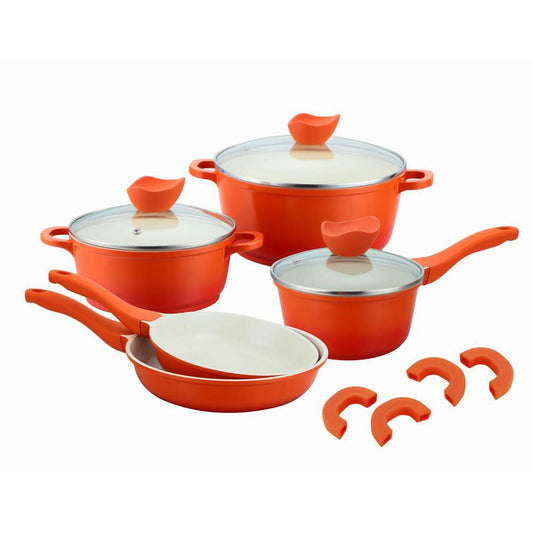 Culinary Edge 8 Piece Die Cast Aluminum Non-Stick Cookware Set, Orange