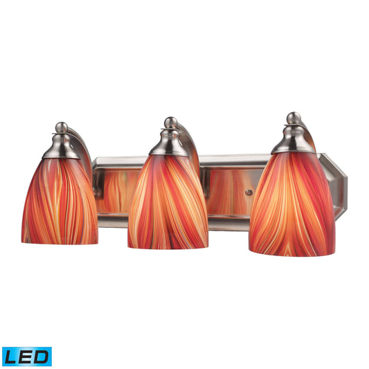 Elk Lighting 570-3N-M 3 Light Vanity in Satin Nickel Multi Glass