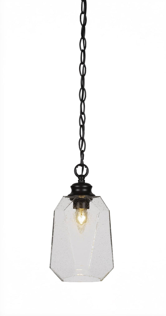 Toltec Lighting 92-MB-4460 Rocklin Chain Hung Pendant in Matte Black Finish with 6.75 Clear Bubble Glass