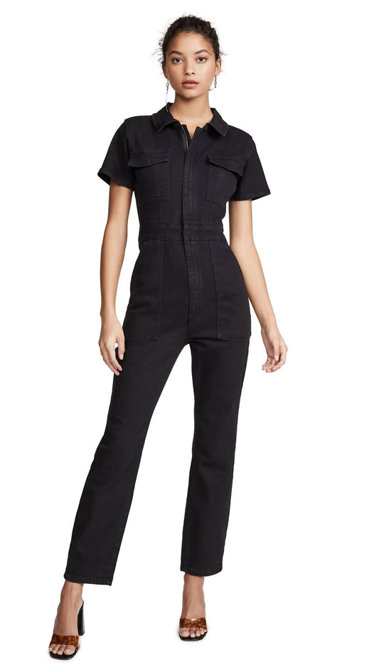 Good American Womens Fit for Success Zippered Jumpsuit - Black - Size 1/S