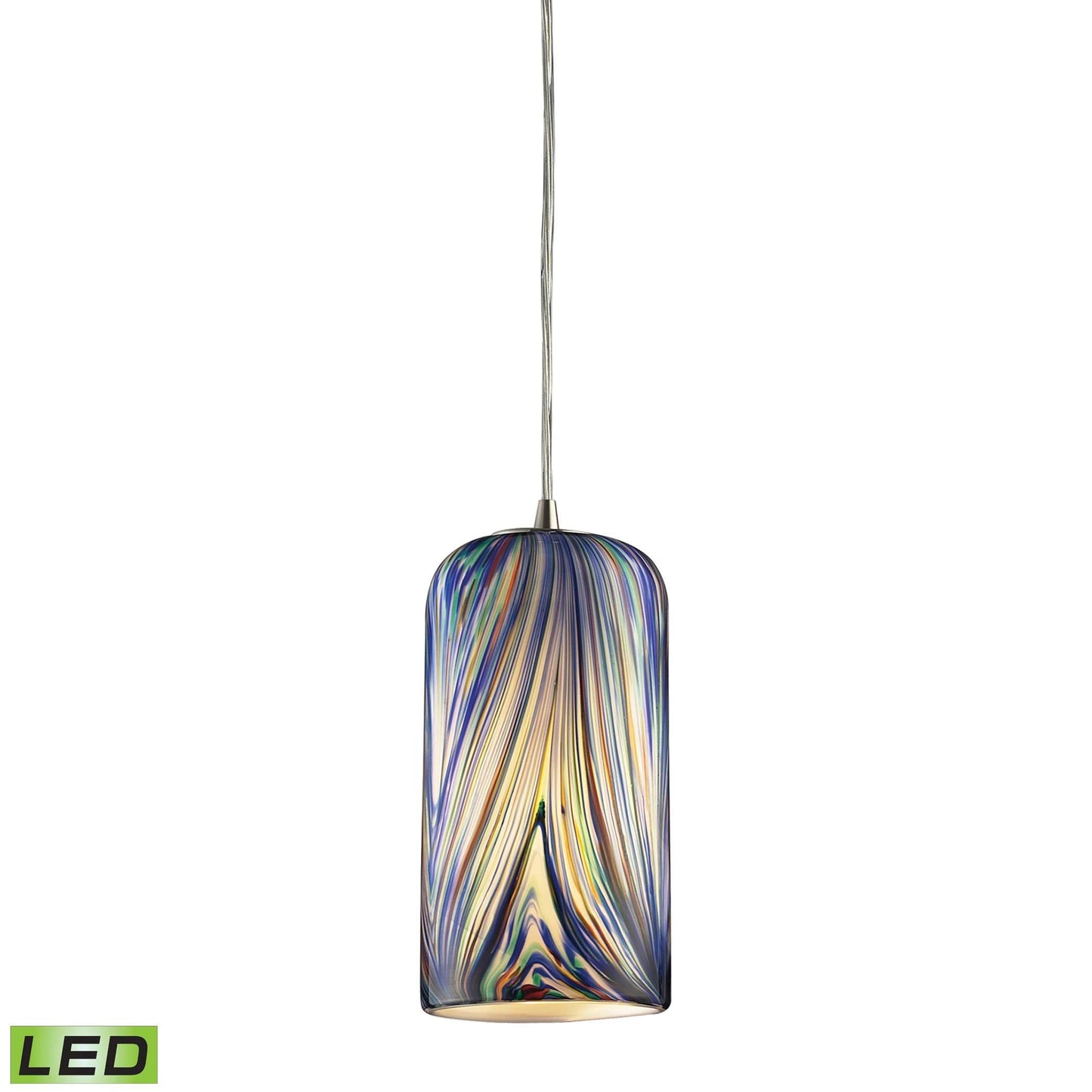 Elk Lighting Molten 1 Light Pendant in Satin Nickel Molten Ocean Glass 544-1MO-LED