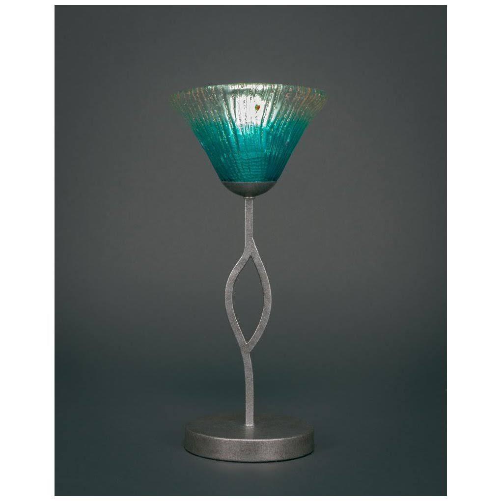 Toltec Lighting-140-AS-458-Revo - 7 inch One Light Mini Table Lamp Aged Silver Finish with Teal Crystal Glass