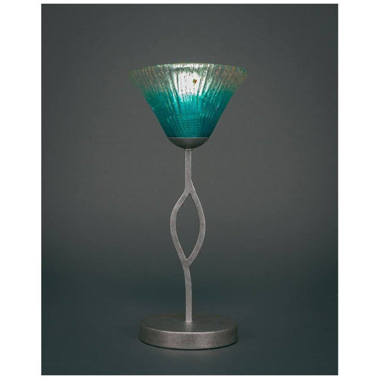 Toltec Lighting-140-AS-458-Revo - 7 inch One Light Mini Table Lamp Aged Silver Finish with Teal Crystal Glass