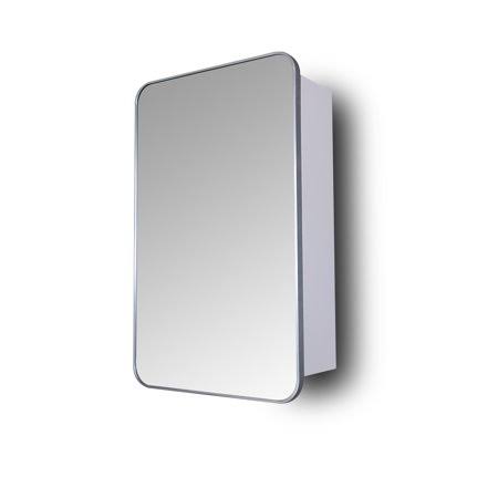 Better Homes Gardens Satin Nickel Aluminum Frame Wall Mount Mirror Medicine Cabinet, Size 17 inch Large x 5.94 inch W 27 inch H