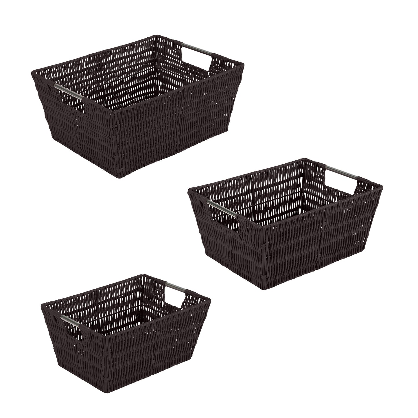 Simplify 3 Pack Set Rattan Tote Baskets in Charcoal - Brown - 11.5x 14.5x 6.5