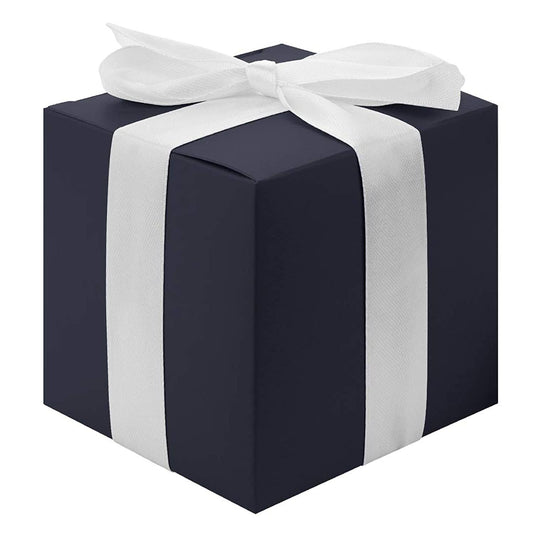 Andaz Press Gift Favor Tuck Boxes, Navy Blue, 3 x 3 x 3 Cube Favor Box with Satin Ribbon Bulk 50-Pack, Party Favor Gift Box for Wedding Favors, Baby