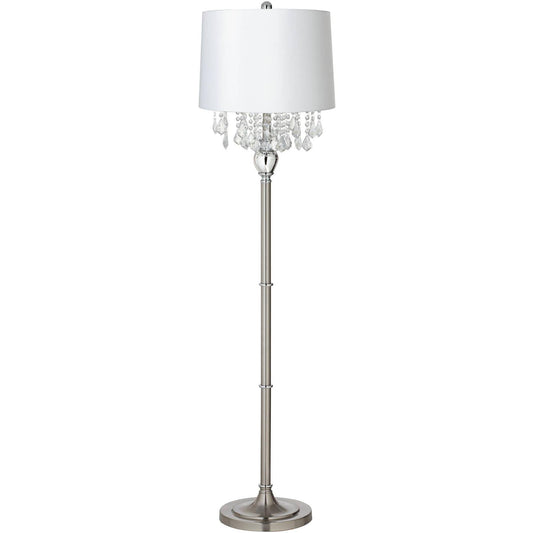 360 Lighting Crystals White Shade Brushed Nickel Floor Lamp, Silver