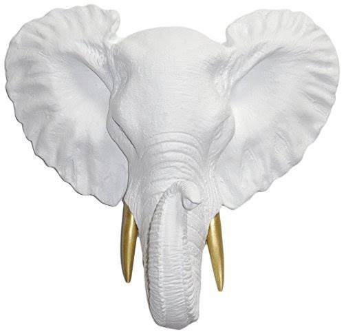 Near and Deer Faux Taxidermy Elephant Head Wall Mount Mini White/Gold