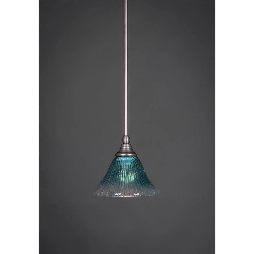 Toltec Lighting 23-BN-458 Stem Mini-Pendant Light Brushed Nickel Finish with Teal Crystal Glass, 7-Inch