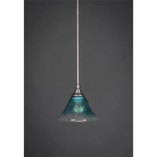 Toltec Lighting 23-BN-458 Stem Mini-Pendant Light Brushed Nickel Finish with Teal Crystal Glass, 7-Inch