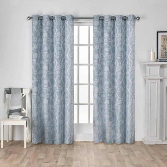 Exclusive Home Lamont Branch and Vine Jacquard Grommet Top Curtain Panel Pair, Steel Blue