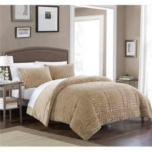 Chic Home BCS10971-US 3 Piece Cayman Comforter Set Faux Fur Micro Mink Cayman Skin Bedding, Taupe - Queen, Size One Size