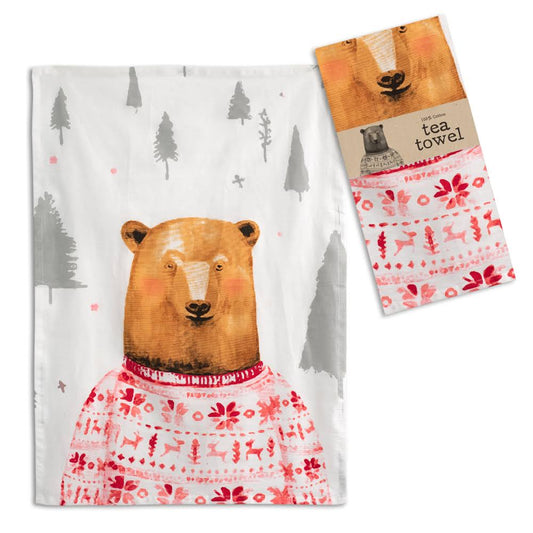 Bear in A Sweater Tea Towel - Box of 4