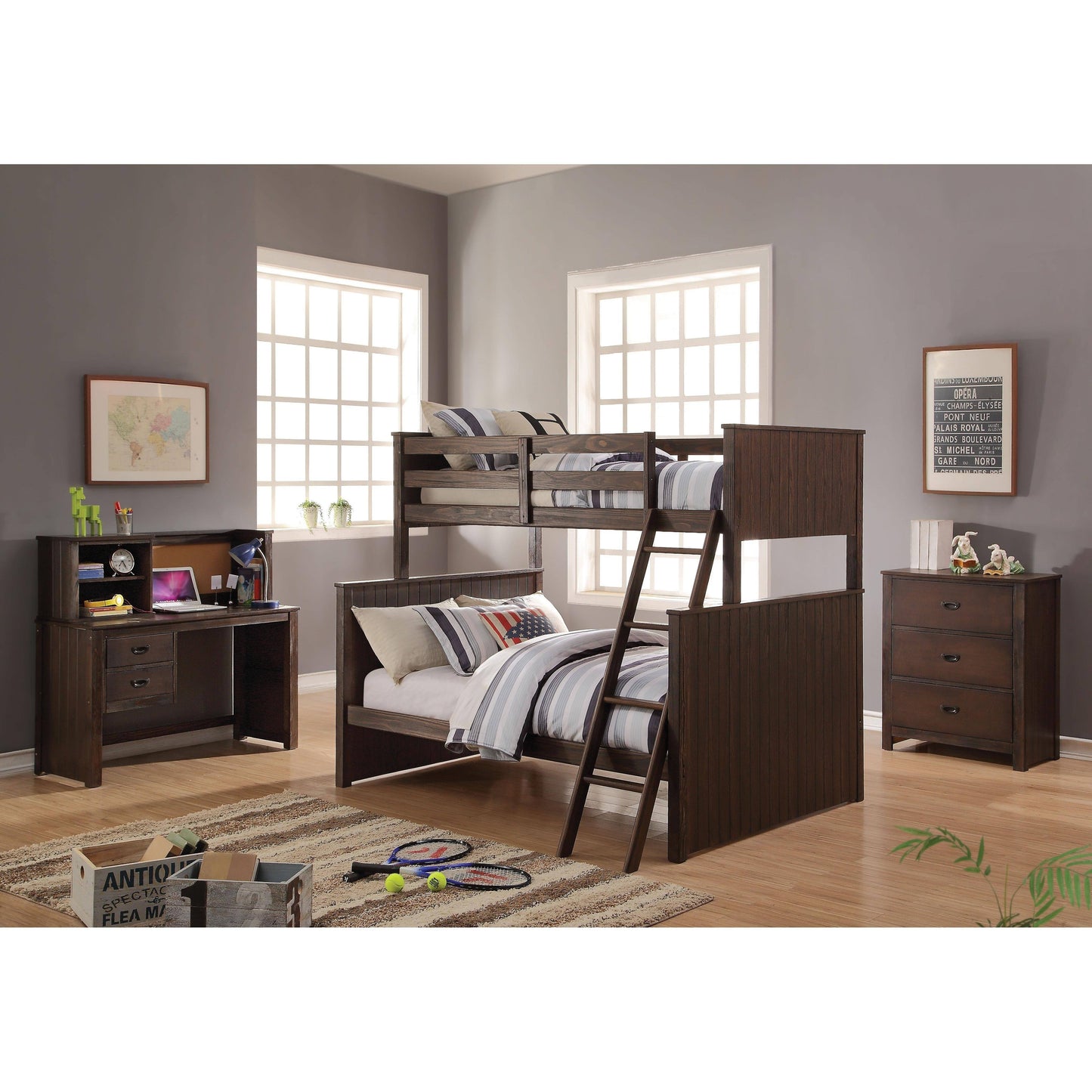 Acme Hector Twin/Full Bunk Bed Antique Charcoal Brown