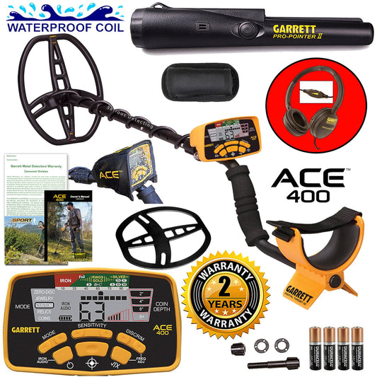 Garrett Ace 400 Metal Detector with DD Waterproof Search Coil and Pro Pointer II