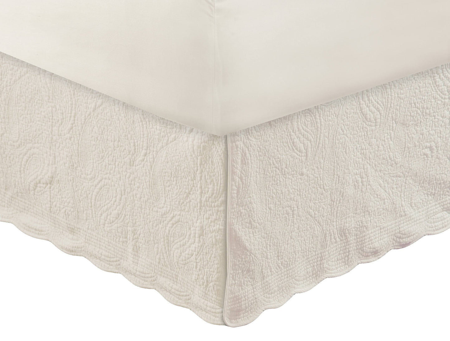 Greenland Home Fashion Paisley Quilted Ivory Bed Skirt Drop 18 inch, Size King