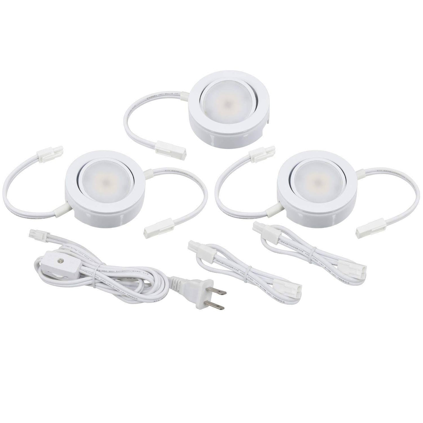 American Lighting MVP-3-WH Dimmable LED MVP 3-Puck Light Kit with Roll Switch and 6 Power Cord, 2700K Warm White, 4.3W, White