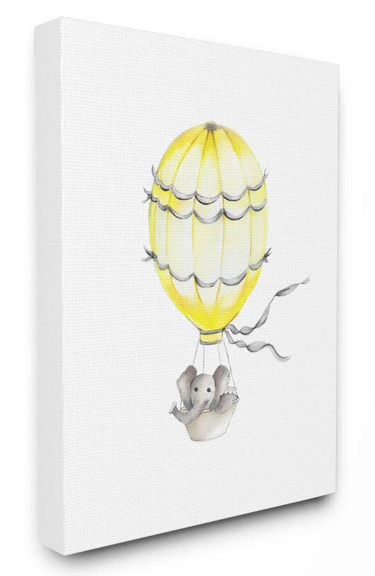 The Kids Room by Stupell 24 in. x 30 in. Cute Cartoon Elephant in Hot Air Balloon Zoo Painting by Studio Q Canvas Wall Art, Multi-Colored