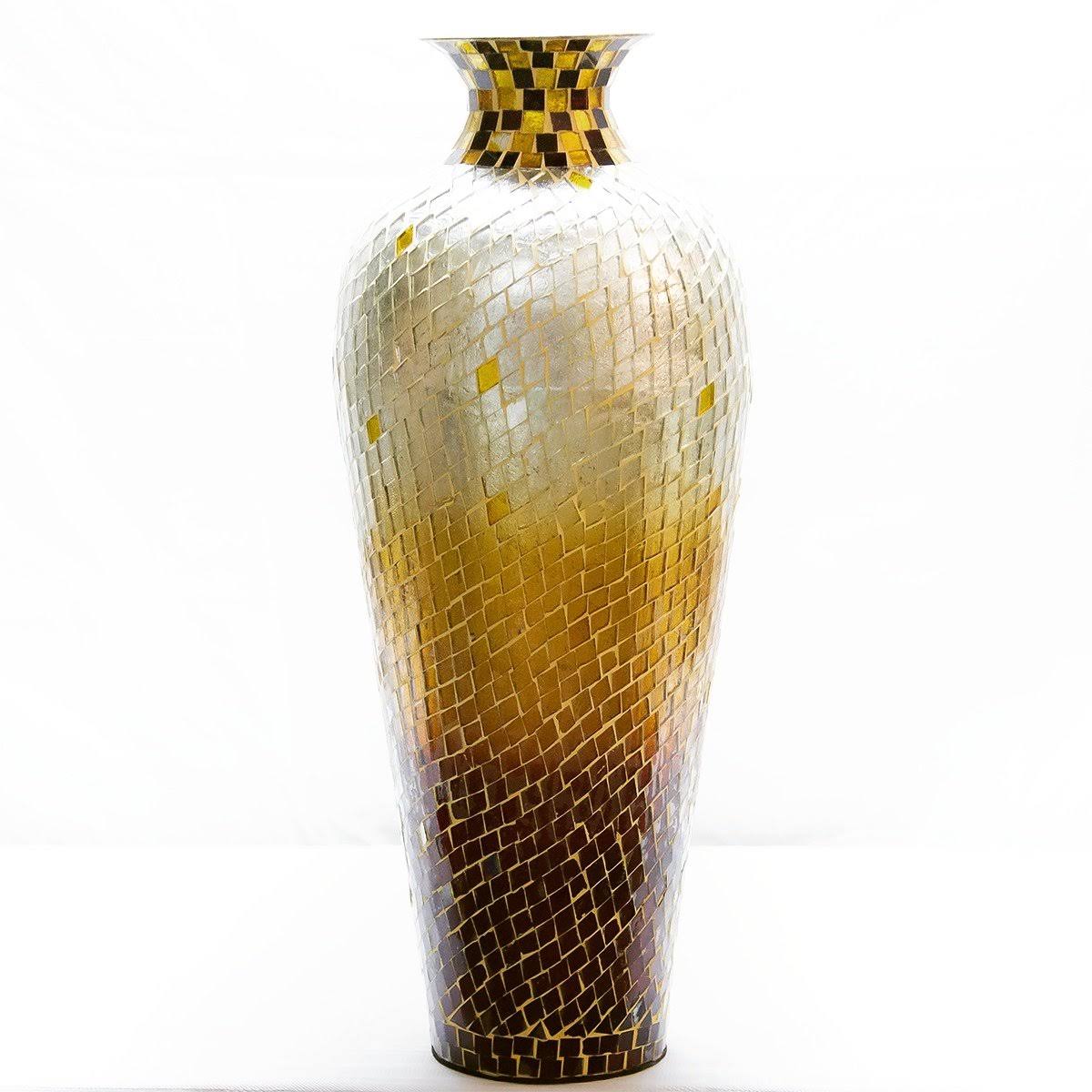 DecorShore 20 Amphora Nouveau Moorish Vase, Metal Floor Vase with Decorative Glass Mosaic Overlay (Chocolate Pearl Ombre)