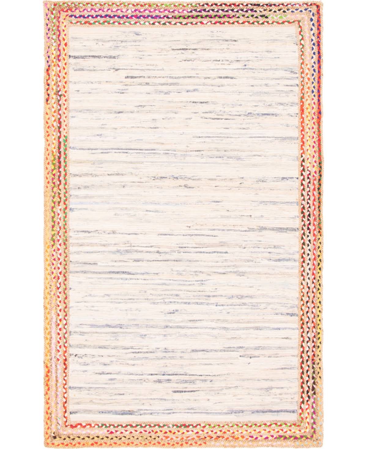 Unique Loom Striped Chindi Jute Rug Ivory | 8 x 5