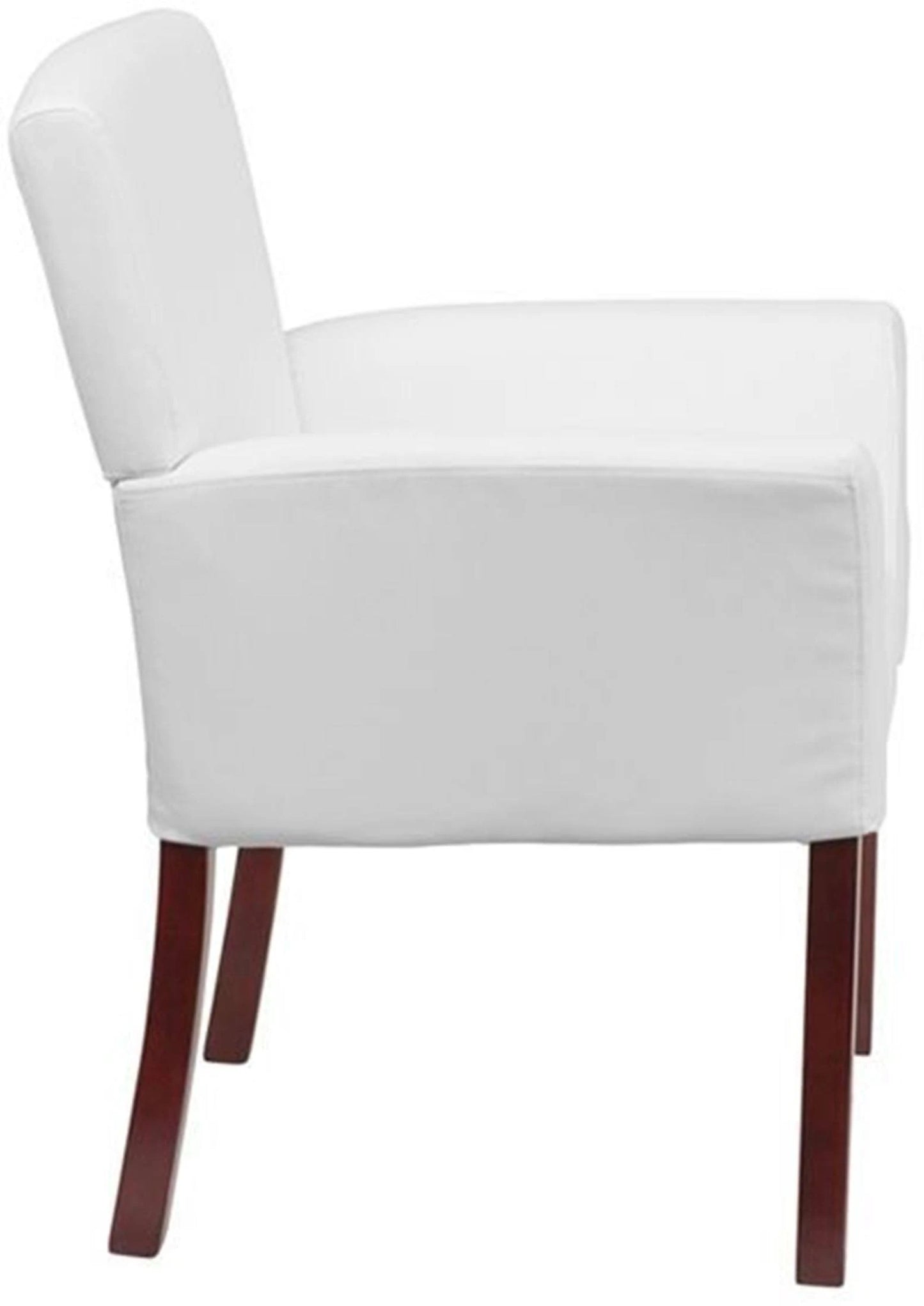 Flash Furniture White Leather Executive Side Reception Chair with Mahogany Legs