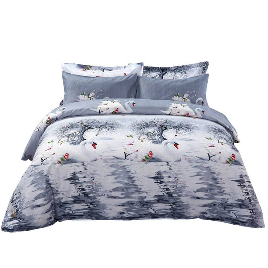 Dolce Mela Dm705q Pictorial Bedding Duvet Cover Set Queen Size - Mute Swan