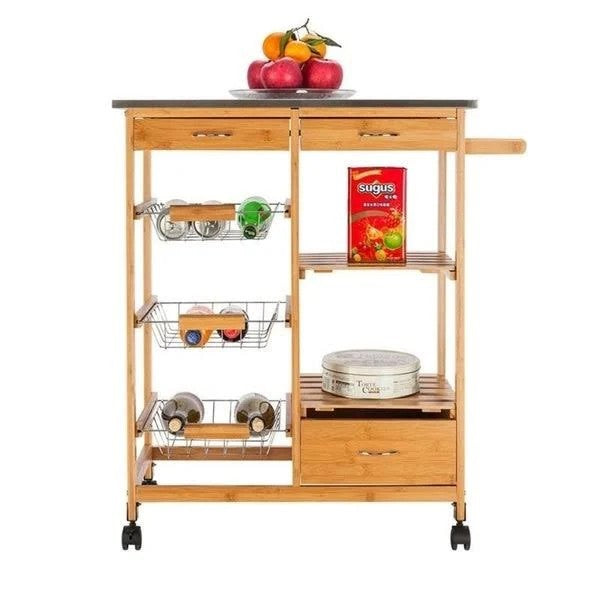 Carson Carrington Dalur Island Wood Storage Rolling Kitchen Cart (Beige)