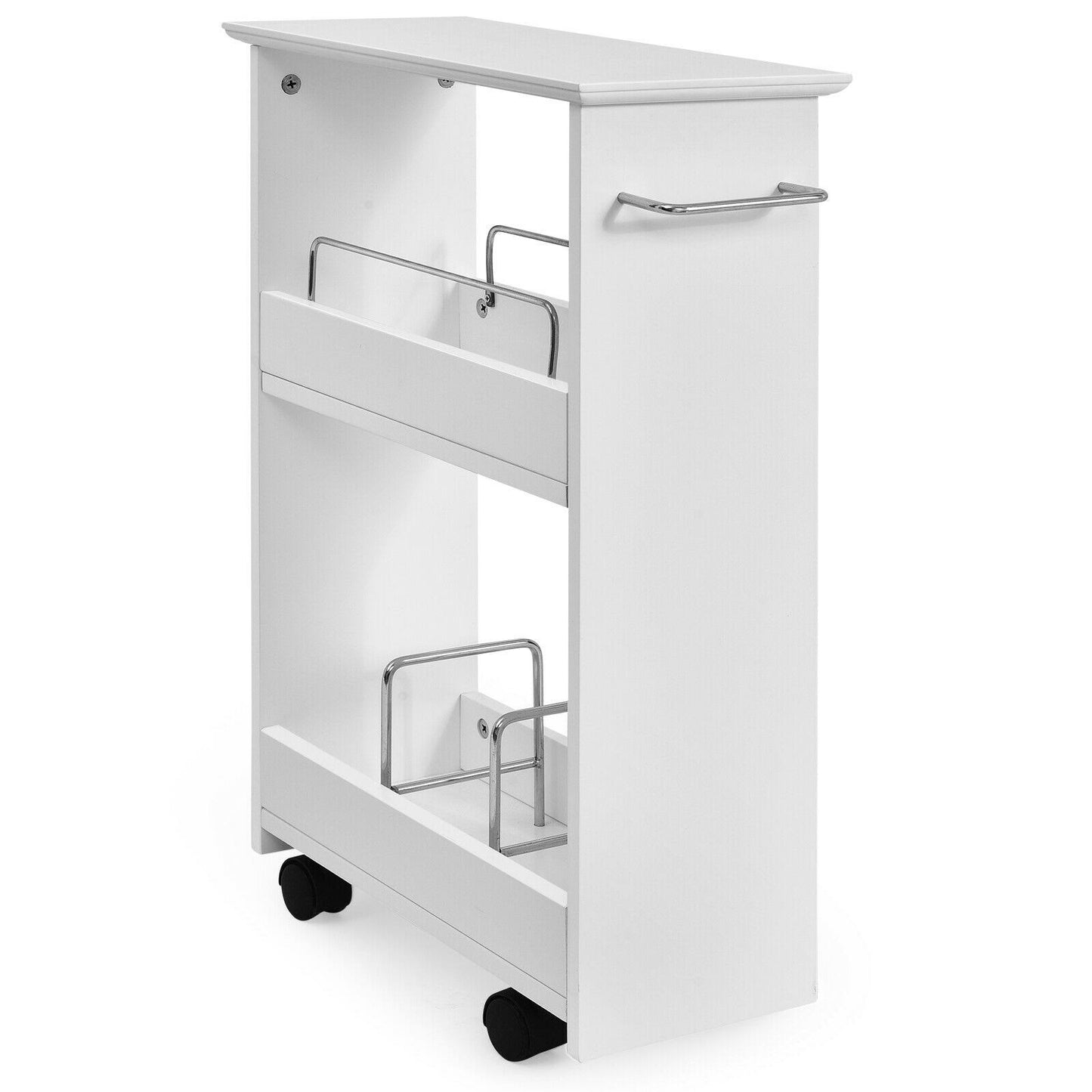 Slim Rolling 3-Tier Bathroom Mobile Shelving Cabinet wih Handle