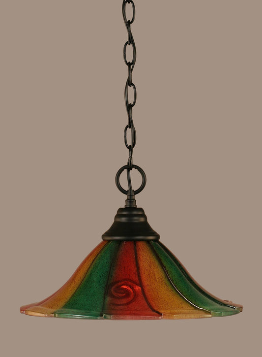 Toltec Lighting 10-MB-764 One Light Chain Hung Pendant Matte Black Finish with Mardi Gras Glass