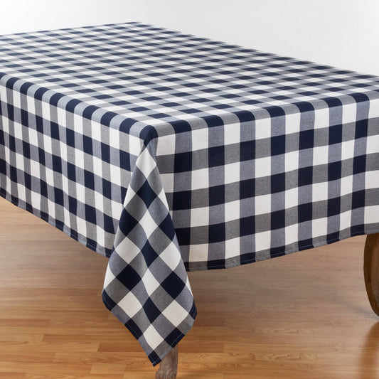 Saro Lifestyle 5026.NB70140B 70 x 140 in. Rectangular Buffalo Plaid Design Cotton Blend Tablecloth - Blue