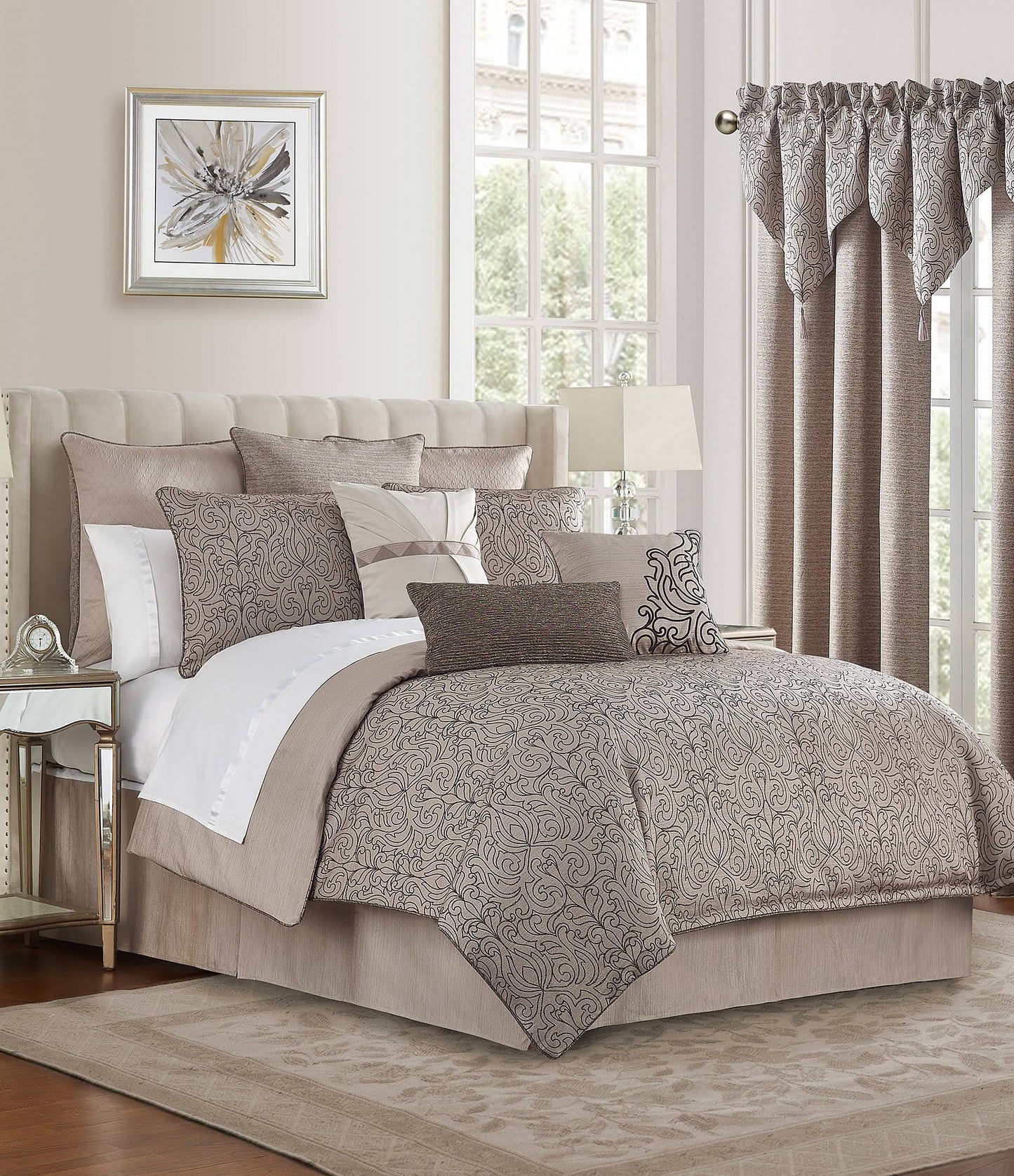 Waterford Patrizia Reversible 4 Piece Comforter Set, Queen - Mocha