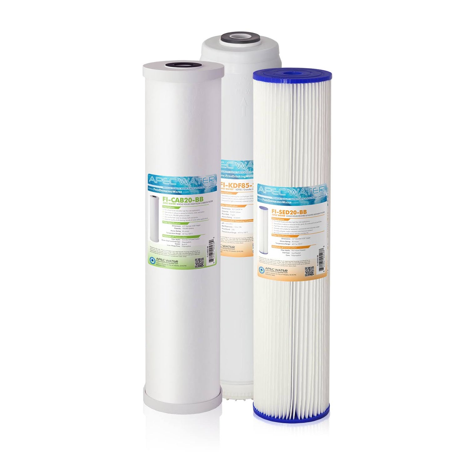 APEC Water 20 inch Whole House Sediment, KDF and Carbon Replacement Filter Set (FILTER-SET-CB3-KDF-20BB)